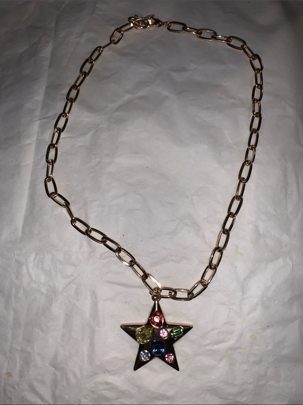 Gold Star Necklace with Multicolor Gemstones